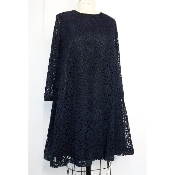 Vintage Womens 60s Black A-line Lace Mini Dress with 3/4 Sleeves - Picture 4 of 5